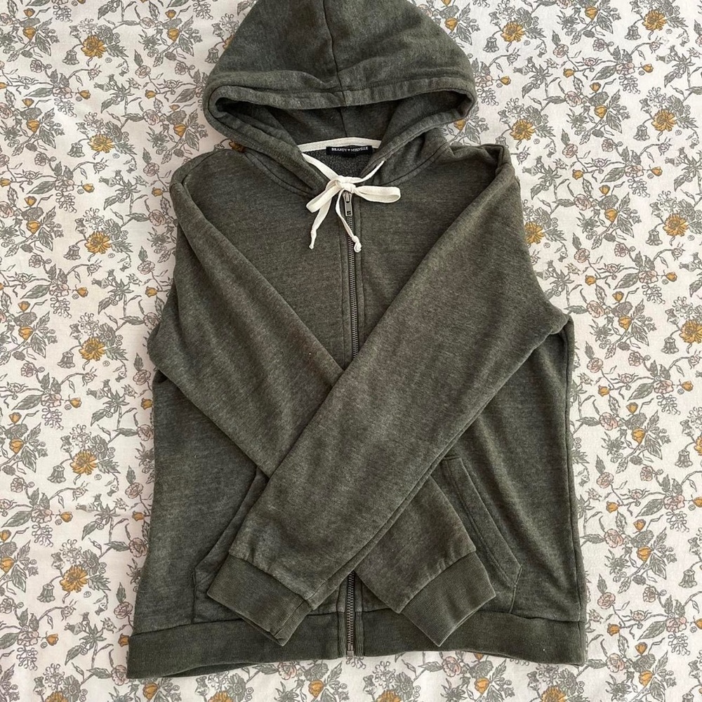 Dark green brandy Melville zip-up hoodie